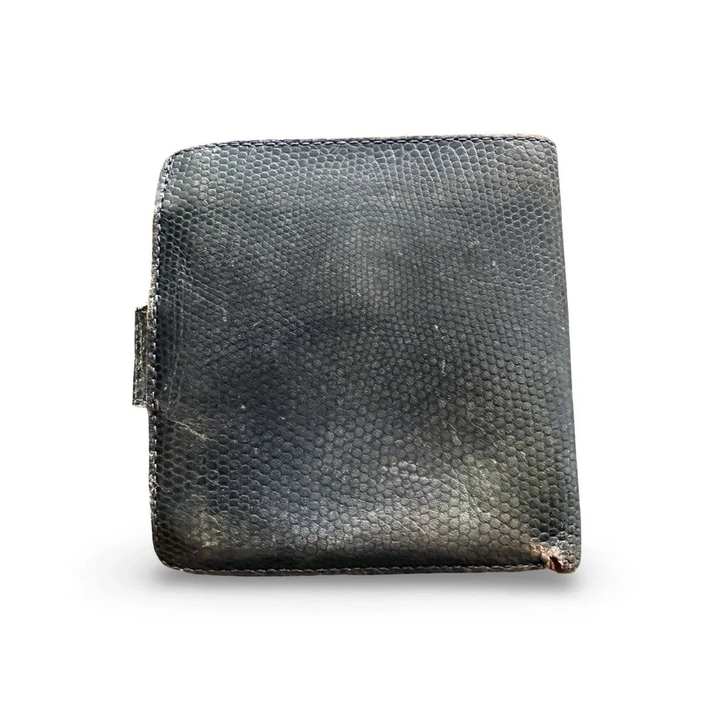 🧡Vintage SAZABY Black Lizard Snake Print Leather Bifold Wallet Gold Logo RARE